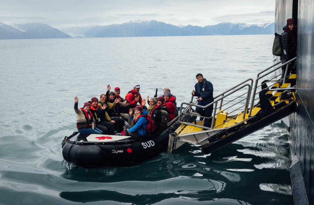 Canada C3 participants arrive at the MS Ocean Endeavour for breakfast before heading into Pond Inlet together for the announcement.