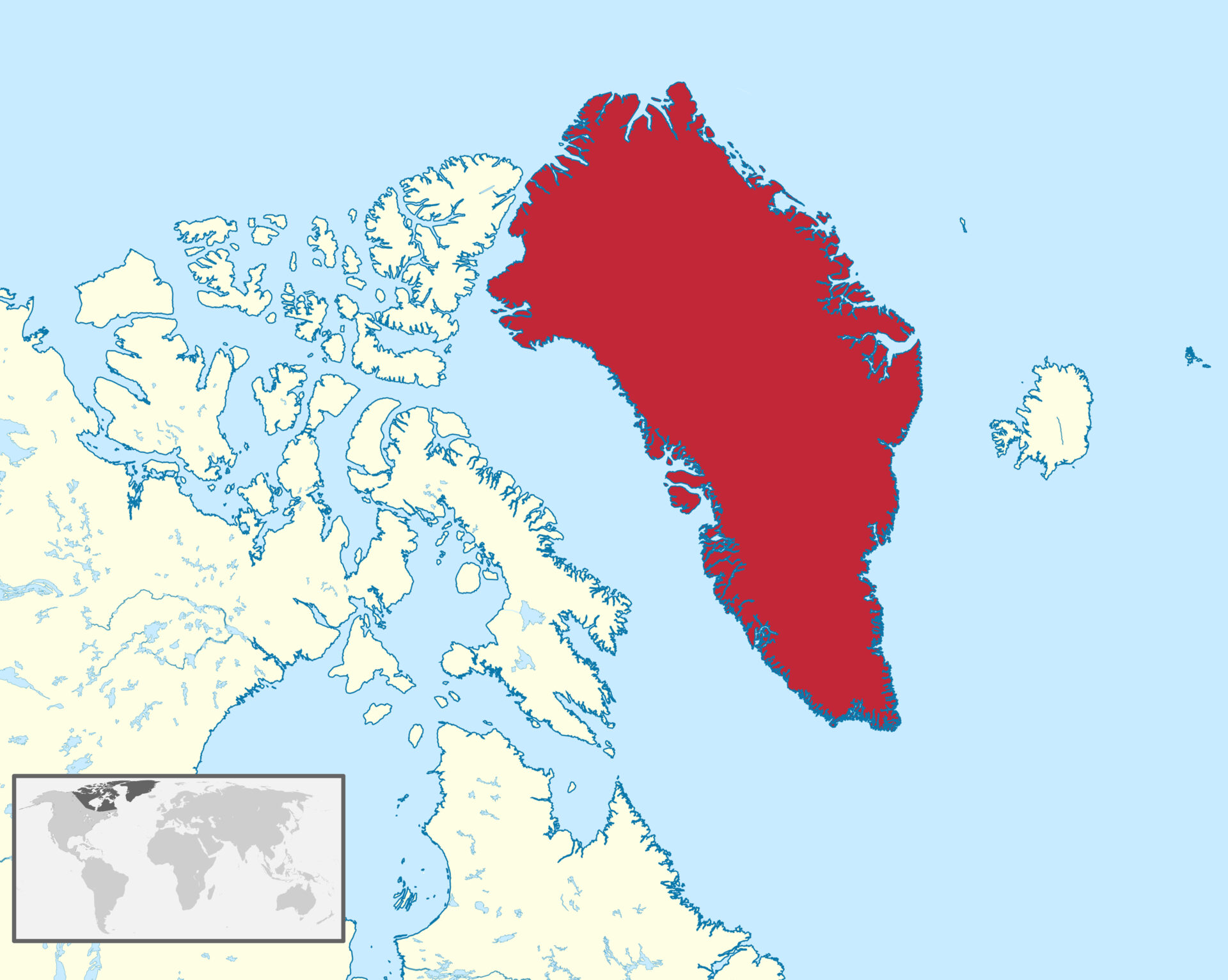 Map of Greenland in North America